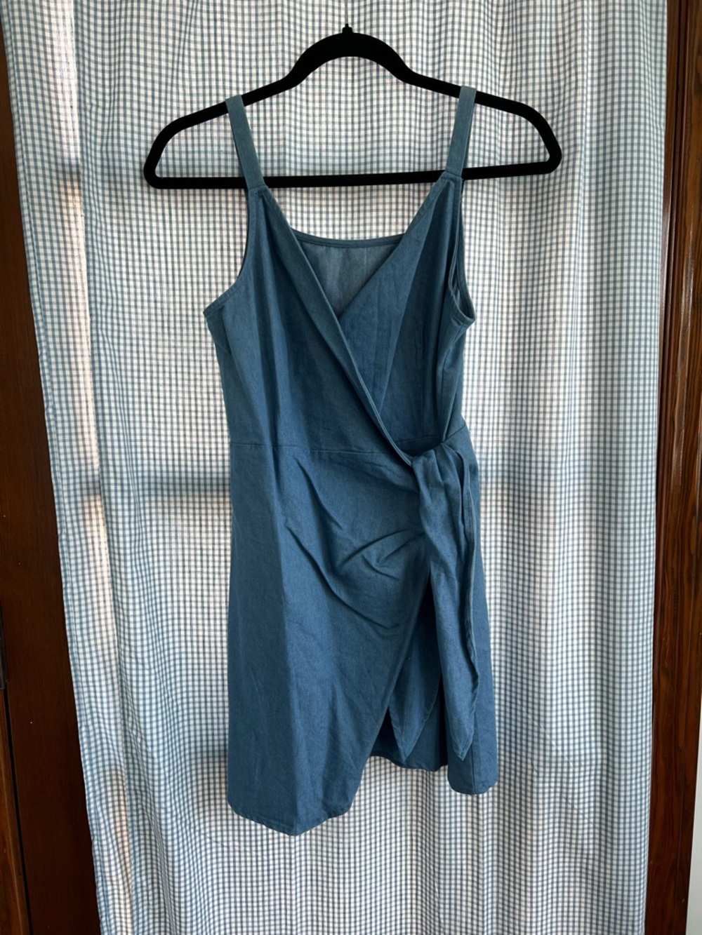 Sleeveless Wrap Mini Dress in Dusty Blue